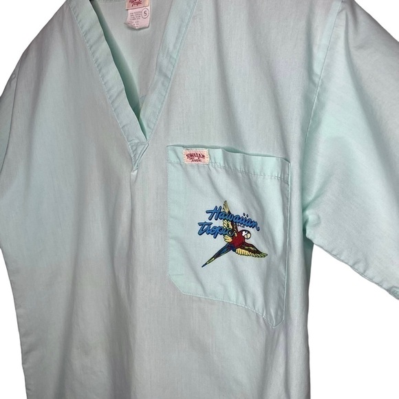 Vintage 1985 Hawaiian Tropics mint parrot graphic v neck shirt made in USA Sz S - Picture 3 of 7